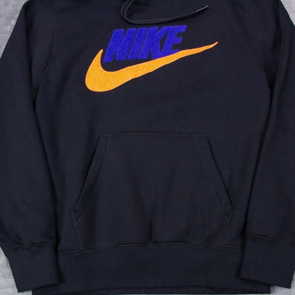 Nike Mens S Club Fleece Black Brushed Back Chenille Futura Swoosh Hoodie NEW $85